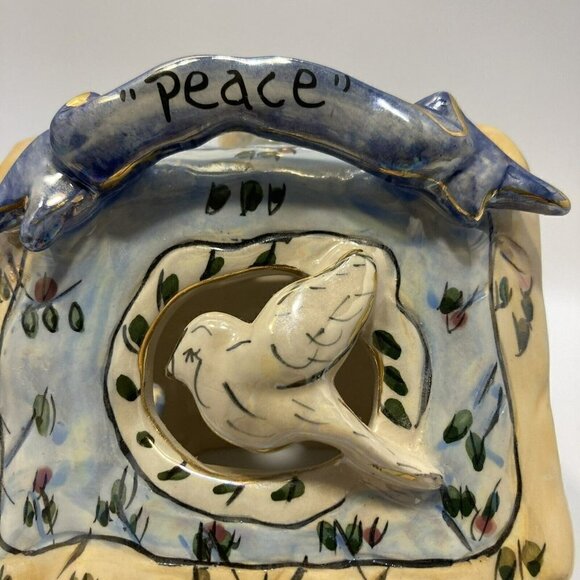 Vintage Blue Sky 2001 Heather Goldmine ‘Peace’ Cottage Tea-light Candleholder - Picture 6 of 12